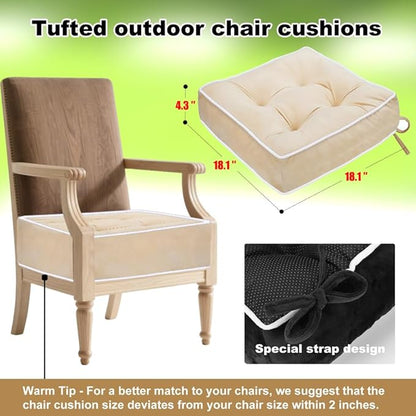 ERWUDEling Outdoor Tufted Chair Cushion Set of 2 Waterproof and Fade-Resistant Chair Pads with Ties 19x19x5 inch for Patio Dining Chairs Indoor/Outdoor Use,Apricot