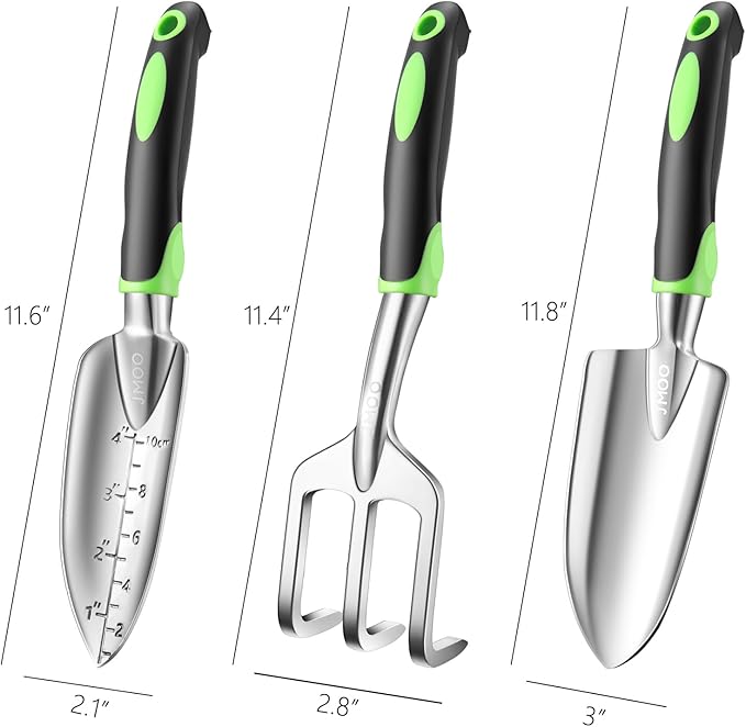 JMOO Garden Tools, 3-Piece Garden Tool Set with Non-Slip Ergonomic Handles, Lightweight Aluminum Alloy Rust-Proof Durable Gardening Hand Tools, Ideal Gardening Tools Gifts for Women and Men