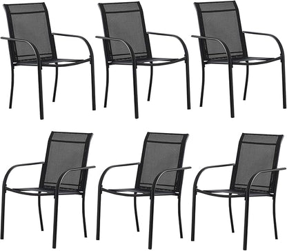 Patio Chairs Set of 6, Outdoor Dining Chairs with Breathable Textilene Fabric, Stackable Patio Chairs for Lawn, Garden, Backyard, Poolside, Black