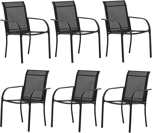 Patio Chairs Set of 6, Outdoor Dining Chairs with Breathable Textilene Fabric, Stackable Patio Chairs for Lawn, Garden, Backyard, Poolside, Black