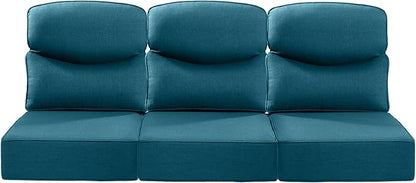 Luxury 22x24/22x25 6-Inch Smile Outdoor Sofa Cushions Set of 3 - Comfy Deep Seat Patio Furniture Cushions for Wicker Dining Chair Loveseat 3-Seater L-Shape Sectional Sofa - Peacock Blue