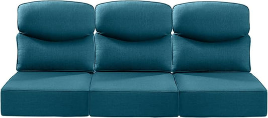 Luxury 22x24/22x25 6-Inch Smile Outdoor Sofa Cushions Set of 3 - Comfy Deep Seat Patio Furniture Cushions for Wicker Dining Chair Loveseat 3-Seater L-Shape Sectional Sofa - Peacock Blue