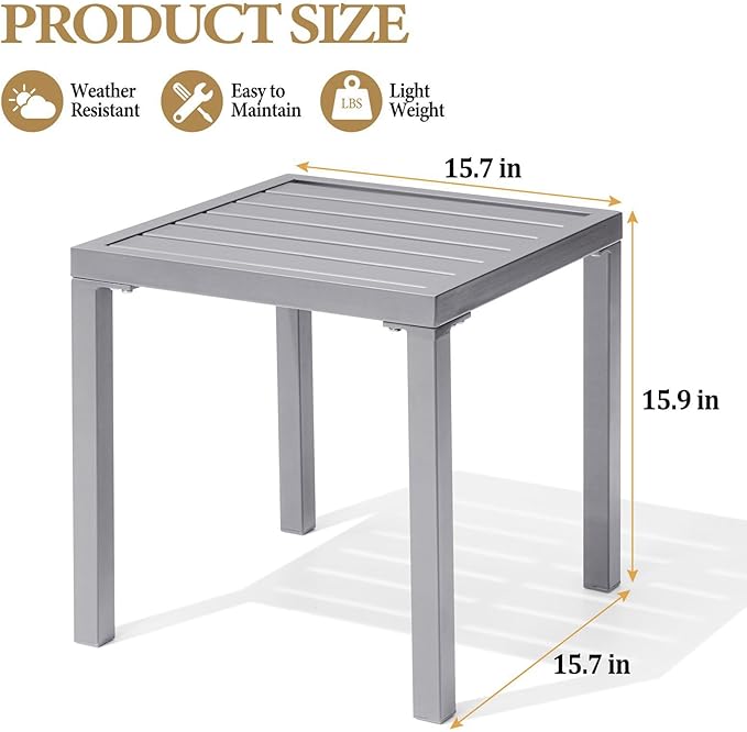 Crestlive Products Outdoor Side Table - Small Metal Square End Table - Easy to Assemble, Weather Resistant Ideal for Garden, Patio, Poolside, Beach, Balcony, Porch