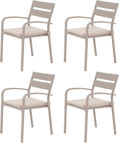 Soleil Jardin Outdoor Aluminum 4-Piece Patio Dining Chairs with Cushions, Stackable Bistro Chairs for Balcony, Garden, Backyard, Flaxen Finish & Beige Cushion