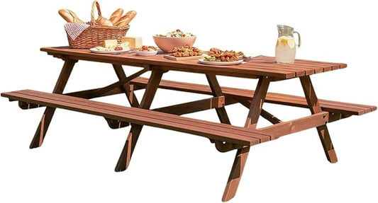 Picnic Table with Bench for 12 Person Rectangle Outdoor Wooden Outdoor Picnic Table for Patio Garden Backyard Large Outside Dining Table Set with Umbrella Hole