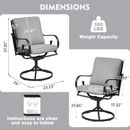 MELLCOM Patio Swivel Chair Set of 6, Heavy Duty Outdoor Dining Chairs with Thickened Cushions, Metal Patio Chairs Gentle Rocker for Outside, Garden Lawn & Porch, Backyard, Grey