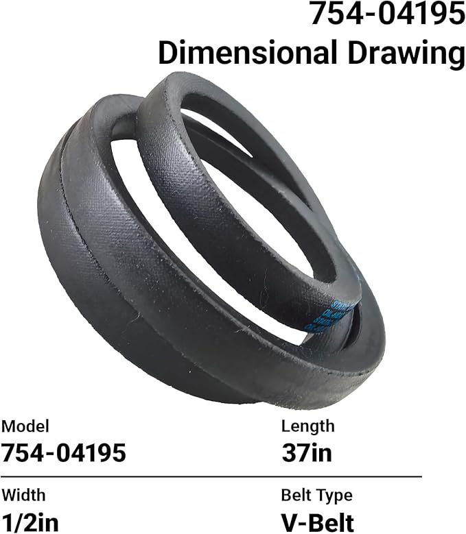 754-04195 954-04195A for MTD Cub Cadet Troy-Bilt Snow Thrower Cogged Auger Drive Belt 1/2 x 37 Inch Replacement for 754-04195A 754-04195
