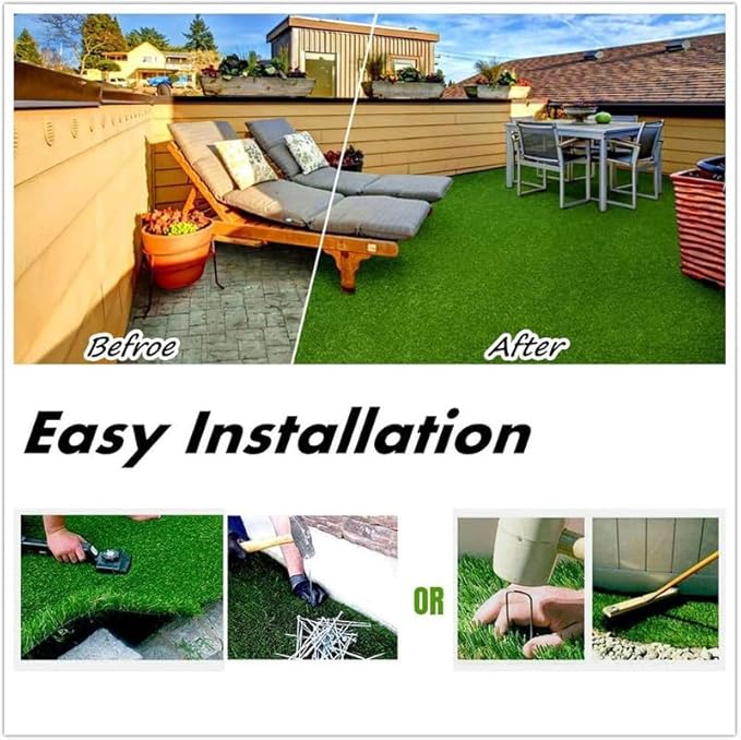 Artificial Grass Turf 14FTx21FT, 1.38" Pile Height Realistic Synthetic Grass, Indoor Outdoor Pet Faux Grass Astro Rug Carpet for Garden Backyard Patio Balcony