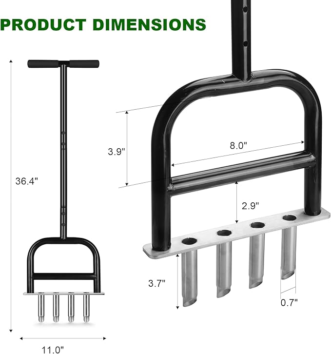 Lawn Core Aerator Tool Coring Grass Aerator Lawn Tool 4 Hollow Tines for Efficient Aeration Heavy Duty Steel Manual Plug Aerator for Lawn Care/Yard Soil Loosening/Grass Maintenance