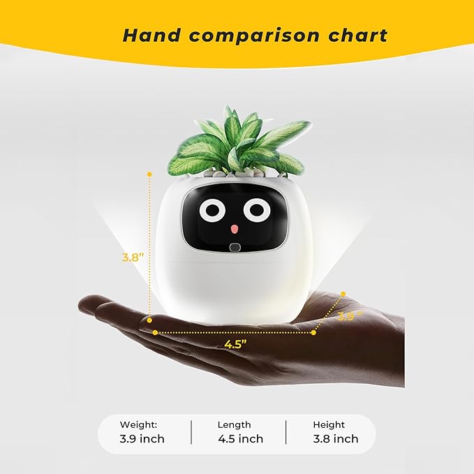 Smart Pet Planter, Smart Plant Pot, With Artificial Intelligence, Time Weather Display, And Multiple Expressions Animation,Lovely Plant Companion, For Desktop Decoration, Gifts,Plant-Free (Green)