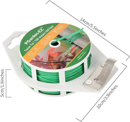 Twist Ties - 328ft Plant Ties PE-Coated Garden Ties with Cutter for Gardening Tomatoes Vines and Office Home Cable Organizing (1Reel/Green)…