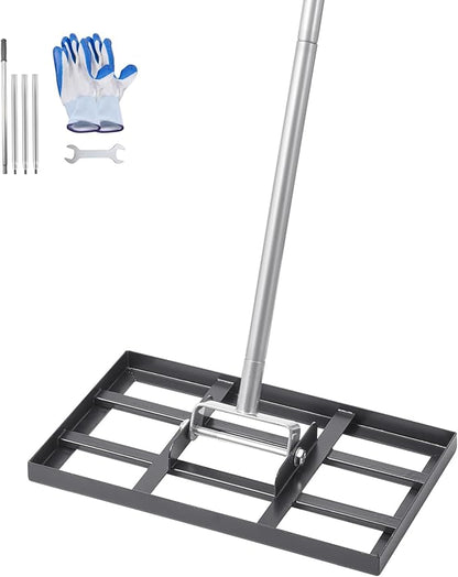 VEVOR Lawn Leveling Rake, Lawn Leveler with 78 in Handle, 17x10 in Ground Plate, Rust-Resistant Carbon Steel Soil Leveler, 5 Heights Adjustable, Effort Saving Lawn Leveling Tool for Yard Golf Court