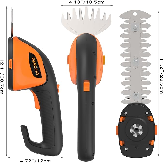 GARCARE 2-in-1 Cordless Grass Shear & Hedge Trimmer, 7.2V 2000mAh Li-ion Battery, Type-C Charging, Lightweight for Lawn, Shrubs, Patio