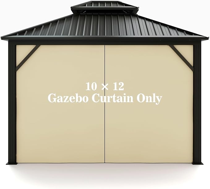 Gazebo Universal Replacement Privacy Curtain – Hugline Gazebo Side Wall Outdoor Privacy Panel with Zipper (Beige, 10x12)