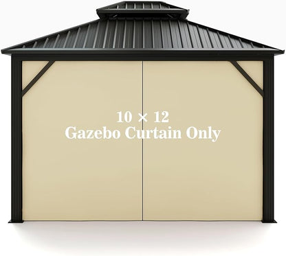 Gazebo Universal Replacement Privacy Curtain – Hugline Gazebo Side Wall Outdoor Privacy Panel with Zipper (Beige, 10x12)