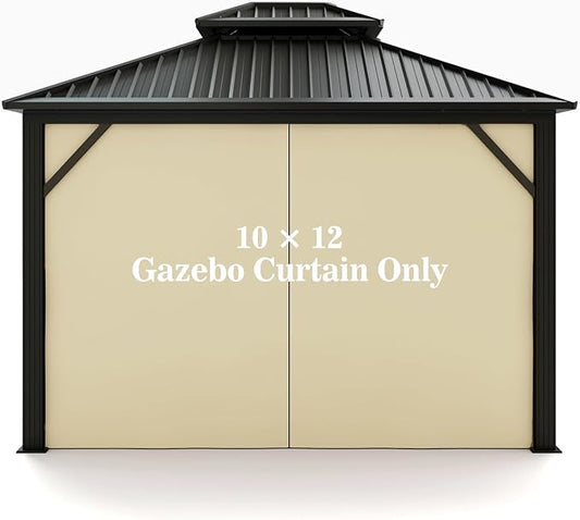 Gazebo Universal Replacement Privacy Curtain – Hugline Gazebo Side Wall Outdoor Privacy Panel with Zipper (Beige, 10x12)