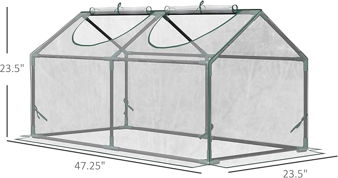 Outsunny 4' x 2' x 2' Portable Mini Greenhouse, Small Green House with PVC Cover, Roll-up Zippered Windows for Indoor, Outdoor Garden, Clear
