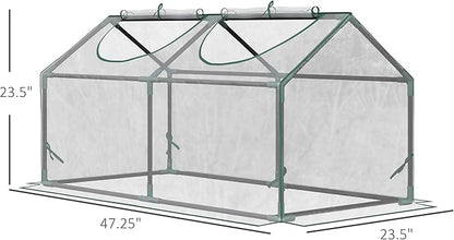 Outsunny 4' x 2' x 2' Portable Mini Greenhouse, Small Green House with PVC Cover, Roll-up Zippered Windows for Indoor, Outdoor Garden, Clear