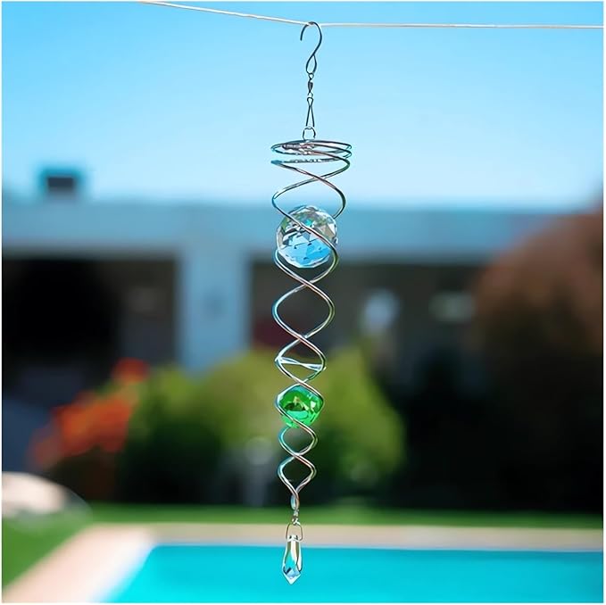 Decorative Spiral - 2024 New Gazing Ball Spiral Tail Wind Spinner Stabilizer, Spinfinity Designs Hanging Kinetic Wind Spinners Decorative Spiral Crystal Sun Catchers Rainbow Maker (Green, 9in)