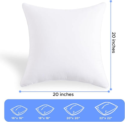 20 x 20 Outdoor Pillow Inserts Set of 2 Waterproof Square Support White Decorative Throw Pillow Inserts for Couch Sofa Beds Large Patio Furniture Cushions