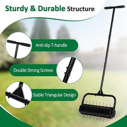 SMONTER Manual Lawn Aerator, 22” Heavy Duty Rolling Aerator Lawn Tool for Yard Garden, Aeration Tool with Spike Soil Penetrator