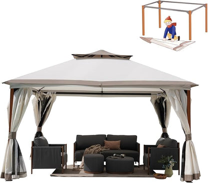 Grand Patio 10x13 FT Outdoor Double Quick Assembly Detachable Vent Soft Top Gazebo with Mosquito Netting and Curtains, 130 Sq Ft of Shade for Backyard and Garden, Beige