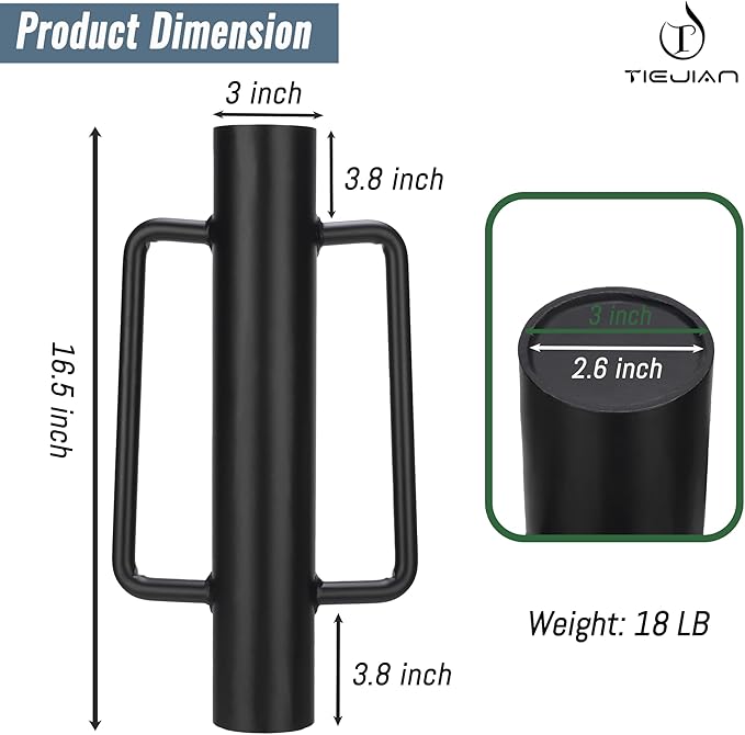 Fence Post Driver T Post Pounder with Handle 18 LB, Heavy Duty Hand Post Rammer for Wooden Posts/U-Channels/Fence Posts, 16 Inch Post Hole Digger (Black)
