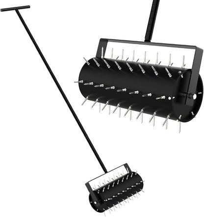 Rolling Lawn Aerator Manual Aeration Tool Heavy Duty Grass Dethatching Aeration Tool with 60 Inch Handle for Yard Garden Lawn Bearing Design, Labor Saving