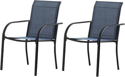 Outdoor Dining Chairs Set of 2, Stackable Patio Chairs with Textilene Fabric, Lightweight Garden Chairs for Poolside, Backyard, Camping, Dark Blue