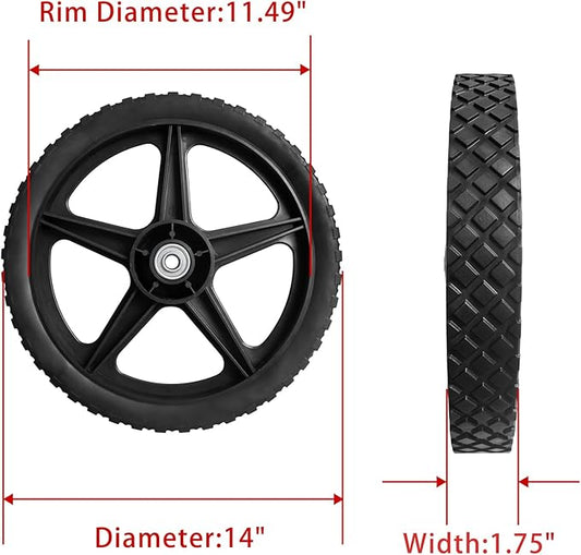Parts Camp 14" Spoked Plastic Wheel and Tire 14 x 1.75'' Lawn Mower Wheels Kits For Push Mowers/Hand truck tires/Tool carts/Garden cart/Pressure Washer/Generator/Wheelbarrow/Dolly Wheel(Set of 2)