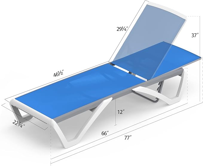Domi Outdoor Lounge Chair, Aluminum Patio Chaise Lounge with 5 Position Adjustable Backrest and Wheels, All Weather Reclining Chair for Patio, Yard, Balcony, Poolside (Blue)