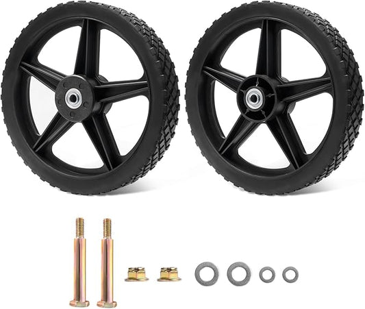 Parts Camp 14" Spoked Plastic Wheel and Tire 14 x 1.75'' Lawn Mower Wheels Kits For Push Mowers/Hand truck tires/Tool carts/Garden cart/Pressure Washer/Generator/Wheelbarrow/Dolly Wheel(Set of 2)