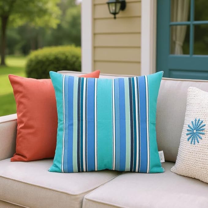 RSH DECOR: Sunbrella Square Throw Pillows Set of 2 | 20" x 20" | Water and Fade-Resistant Performance Fabric | Outdoor Pillow Covers with Down-Alternative Inserts | Dolce Oasis