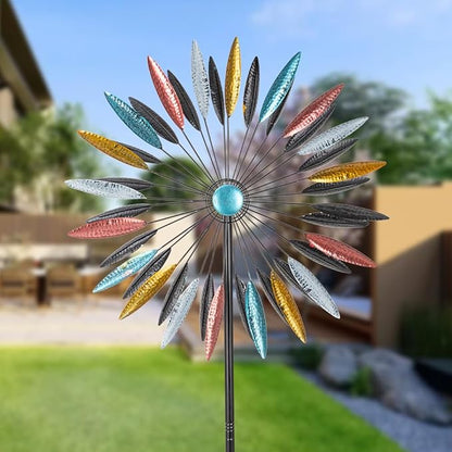 DREAMYSOUL Wind Spinner Outdoor, 23" Dia Dual Colorful Blades Metal Windmills, Kinetic Wind Spinners & Sculpture for Yard and Garden