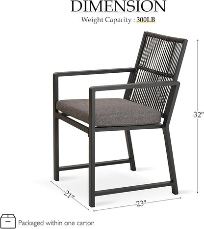 Aluminum Outdoor Patio Dining Chairs -Imitation Rope Vine Chair Ergonomic Backrest Design Detachable Seat Cushion Soft and Breathable Garden/Porch, Black 2Pcs