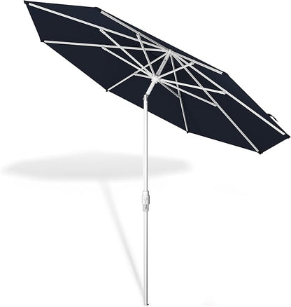 Midtown Umbrellas The Swilt 9 Feet Patio Umbrella in Sunbrella Canvas Navy Acrylic Fabric - Fiberglass Ribs, Auto-Tilt Aluminum Frame For Backyard, Deck, Garden, Pool - White Pole