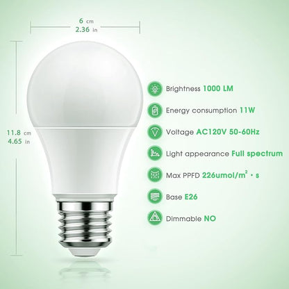 Grow Light Bulbs, Briignite LED Grow Light Bulb A19 Bulb, Full Spectrum Grow Light Bulb, Plant Light Bulbs E26 Base, 11W Grow Bulb 100W Equivalent, Grow Light for Indoor Plants, Seed Starting, 2Pack
