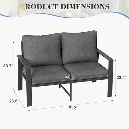 Aluminum Patio Furniture Chair, Outdoor Seating Set 4" Cushion Loveseat Sofa for Balcony