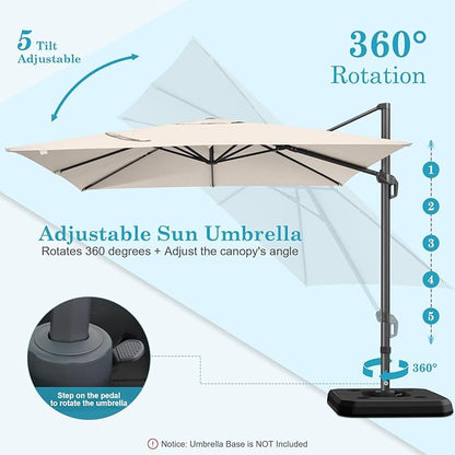 Hotime 10x10ft Large Cantilever Patio Umbrellas - Upgrade and Intensify - with 360 Rotation and 5 Angles Adjustment - Aluminum Offset Pool Umbrella Square Outdoor Umbrella for Patio Garden
