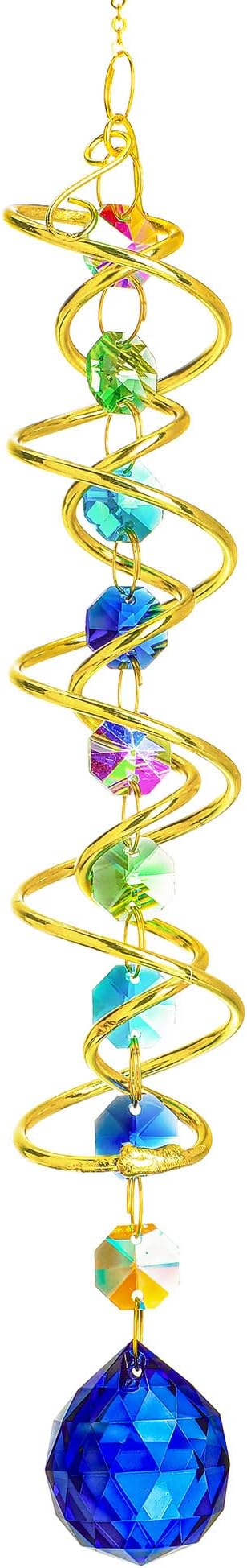 H&D HYALINE & DORA Gazing Ball Spiral Tail Crystal Suncatcher, Rainbow Maker Crystal Beads Decor Sun Catcher Hang with Hook for Window Indoor Outdoor