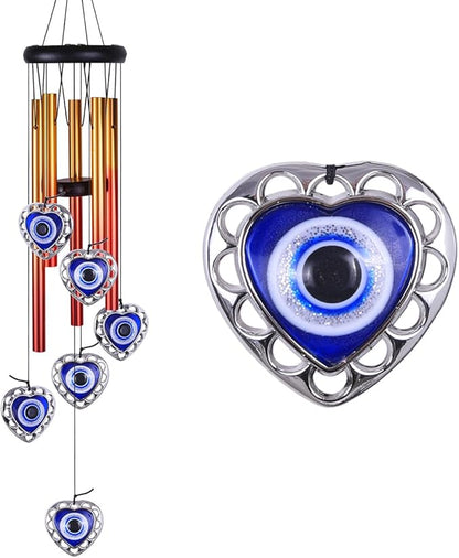 Blue Evil Eye Heart-Shaped Wind Chimes Outdoor Decor, Heart - Evil Eye Wind Bells, Mobile Evil Eye Windcatcher, Blue Evil Eye Amulet Wind Chimes for Home, Gifts for Mom,Balcony,Patio,Garden Decoration