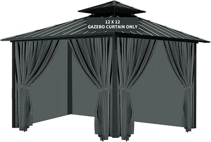 Gazebo Universal Replacement Privacy Curtain, 12'X12' Gazebo Curtains Outdoor Waterproof, 4-Panels Sidewall with Zipper for Patio, Garden and Backyard (Only Curtains, 12'X12', Grey)