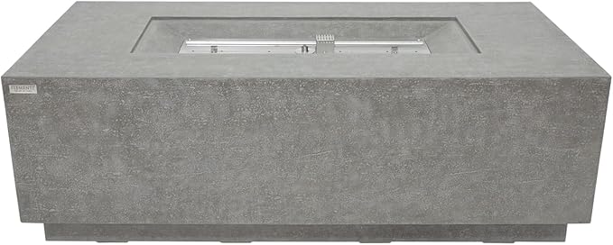 ELEMENTI Andes Propane Gas Fire Pit Table | Rectangular Concrete Fireplace with Concealed Propane Tank Storage Drawer | Electronic Ignition | Light Gray