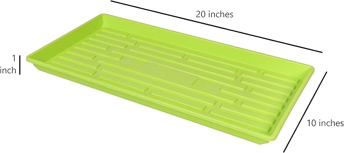 SUNPACK 10" x 20" Heavy Duty Shallow Plastic Seed Starting Tray, Lime Green, 1" - No Drainage Holes, Perfect for Greenhouses or Indoor Gardening