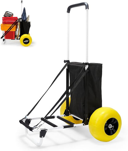 Beach Fishing Cart, 13” Big Balloon Wheels w/Flat-Free Solid PU Tires for Sands, 165LBS Loading Folding Sand Cart & 33.1" to 51.6" Adjustable Height, Beach Buggy Cart w/Storage Bag, No Rust