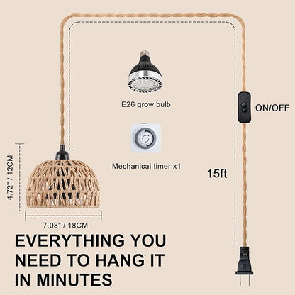 Hanging Grow Lights for Indoor Plants, Full Spectrum, with Timer and 15FT Power Cord, 30W Pendant Plant Lights for Indoor Growing, Garden, Flowers, Greenhouse (4000k, Weaving Style)
