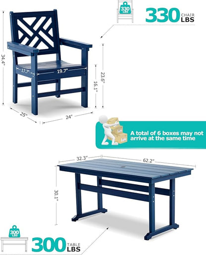 10 Piece HDPE Outdoor Dining Set for 8, Patio HDPE Furniture Set with 2 Table and Umbrella Hole, Outdoor Table and Chairs for Garden, Poolside, Backyard, Deck