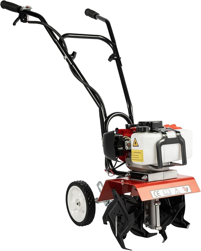52CC Gas Powered Garden Tiller/Cultivator, 2 Stroke Mini Tiller for Gardening,1.65KW Hand Tiller, Garden Tools, Rototiller Cultivator with Long Handle,Tiller Machine for Plow, Turn The Soil
