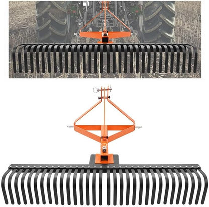 KUAFU 60 in Landscape Rake, 3 Point Rake Compatible with Category-1 Tractor, 360 Degree Rotation Tow-Behind Garden Tool for Compact Tractors for Farm, Garden, Clearing Brush, Raking Arenas 2 Package