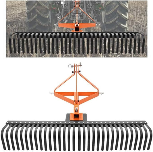 KUAFU 60 in Landscape Rake, 3 Point Rake Compatible with Category-1 Tractor, 360 Degree Rotation Tow-Behind Garden Tool for Compact Tractors for Farm, Garden, Clearing Brush, Raking Arenas 2 Package